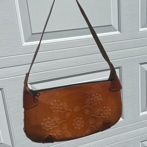 Genuine Leather Brown tote with flowers engraved